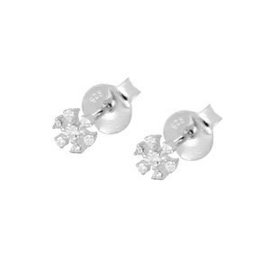 Close-up of 925 sterling silver snowflake earrings with clear crystals and hallmark