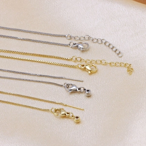 Adjustable 18k gold plated box chains with slider bead and pin end in gold and silver