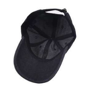 Deep blue denim baseball cap featuring adjustable metal buckle and breathable stitching
