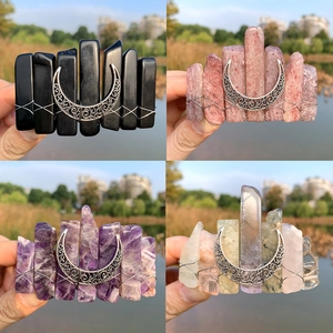 Natural Crystal Raw Stone Moon Hair Clip Bohemian Vintage Hair Accessories For Women Party Jewelry