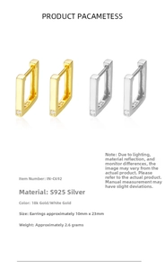 Detail view of square 925 sterling silver geometric hoop earrings in gold and silver