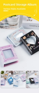 Detail view of various 3-inch mini photo albums with different cover patterns and windows