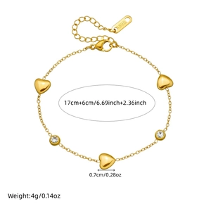 Bracciale a catena in acciaio inossidabile placcato oro con cuore e zirconi