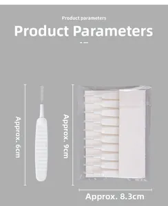 Detail view of 6cm shower head cleaning brushes and 10-piece package dimensions
