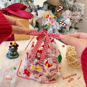 Christmas gift bag with coconut candies featuring red checkered ribbon and festive decor