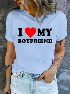 Light blue short sleeve t-shirt with I Love My Boyfriend print for casual street style