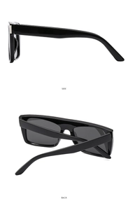 Side and back view of black square frame Y2K sports sunglasses with dark lenses