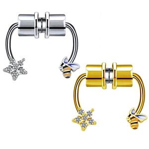 Magnetic stainless steel nose ring set with star and bee charms in gold and silver