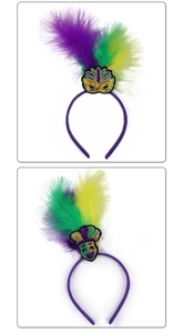 Feder Pailletten Haarreif Detailansicht, bunte Karneval Party Kostüm Haar-Accessoire farbenfroh.