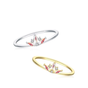 Elegant 925 sterling silver crown ring featuring colorful marquise-cut stones and diamonds