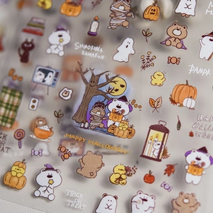 Halloween Nail Art Stickers Cute Cartoon Dogs Pumpkin Ghost Witch Hat Manicure Decoration Thin Adhesive Decals