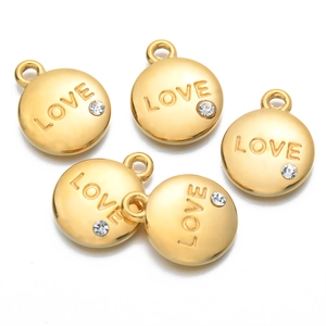 Pendentif LOVE en acier inoxydable doré avec strass pour création de colliers