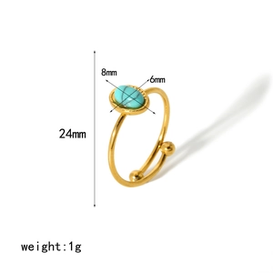 18k vergoldeter Edelstahlring mit 8x6mm ovalem Türkisstein, offenes Design für Damen