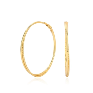 Detailed view of large gold S925 silver hoop earrings with diamond pattern texture
