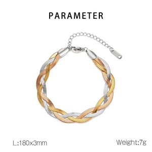 Dettagli bracciale a treccia piatta tricolore con dimensioni 180x3mm e specifiche di peso