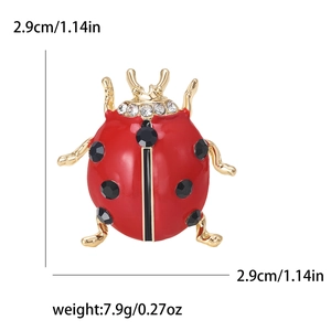 Fashion red enamel ladybug brooch with gold trim and black rhinestones, size 2.9cm