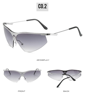 Detailed views of silver semi-rimless cycling sunglasses with grey gradient lenses