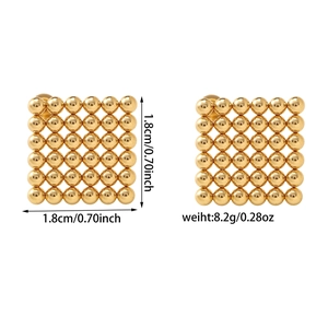 Minimalist 18K gold-plated 6x6 square grid ball stud earrings measuring 1.8x1.8cm