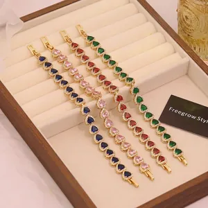 Heart Link Bracelet Copper Gold Plated Cubic Zirconia Colorful Elegant Luxury Jewelry Gift For Women