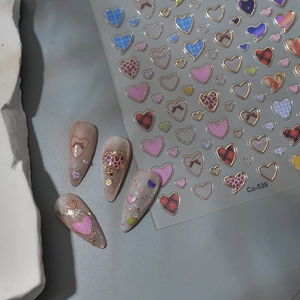 Pink leopard print and golden heart nail stickers Co-538 with checkered patterns