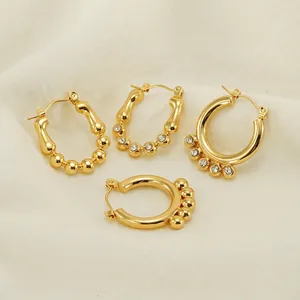 Hoop Earrings 18K Gold Plated Stainless Steel Geometric Irregular Rhinestone Jewelry Women Ins Style