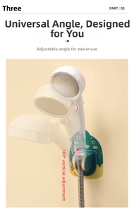 Adjustable duck-shaped shower head holder in green and yellow with 180-degree rotation