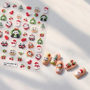 Christmas Nail Art Stickers 3D Relief Panda Santa Pattern Embossed DIY Manicure Self Adhesive Holiday Decoration