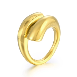Thick irregular geometric gold stainless steel open ring with minimalist industrial style