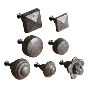 Set of vintage cast iron drawer knobs and handles in various antique rustic designs