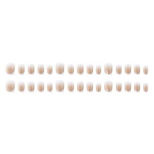 Short square French ombre press-on nails in pearlescent pink and white, 30 pieces set