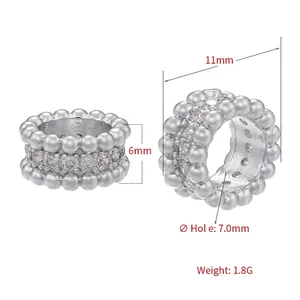 Silver plated bead with cubic zirconia and pearls for DIY jewelry making 11mm