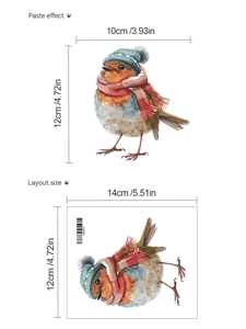 Vue détaillée du sticker mural rouge-gorge d'hiver avec dimensions et mise en page