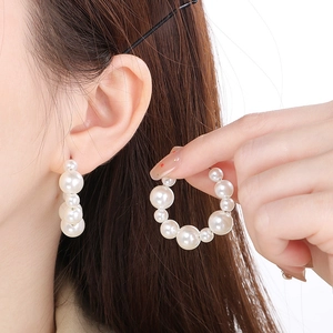 Artificial Pearl Hoop Earrings Stainless Steel Vintage French Style U Shape Elegant Jewelry For Women Fashion Accessories