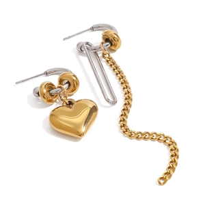 Minimalist heart fringe earrings in dual-tone gold and silver stainless steel
