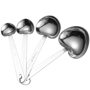 4-piece heart-shaped stainless steel measuring spoon set with engraved joyful phrases