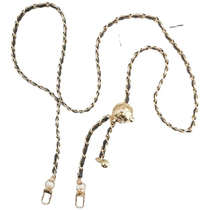 Adjustable gold metal chain strap with woven black leather and ball slider for bags