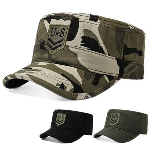Tactical camouflage and solid color cadet caps with embroidered patches for outdoor wear