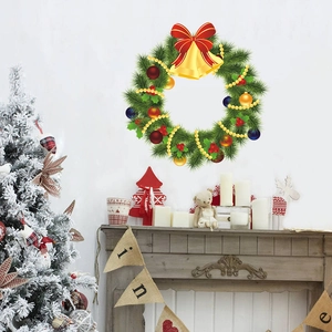 Christmas wreath wall sticker with golden bells and colorful ornaments for home decoration