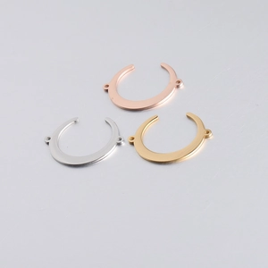 Polished stainless steel crescent moon connectors in rose gold, silver, and gold finishes