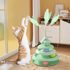Interactive Cat Track Toy Turntable With Feather Spring Teaser PP Plastic Non Slip Amusement Toy For Kitten Indoor Play