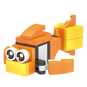 Detailed view of orange clownfish mini building blocks toy with movable fins and big eyes