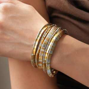 Multi Layer Wrap Bracelet Metal Iron Two Tone Gold Silver Snake Texture Minimalist Bangle For Women Fashion Jewelry