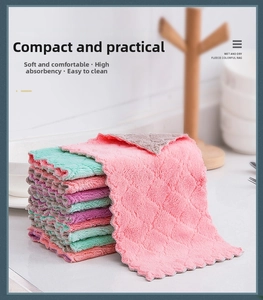 Thick microfiber dishcloth showing ultra-soft coral fleece texture and wavy edges