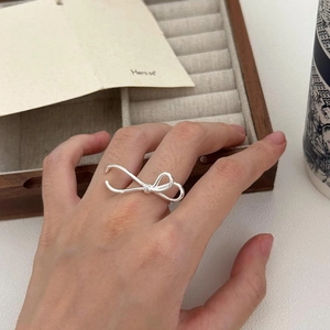 Elegant 925 sterling silver bow knot open ring for women in a minimalist Korean style