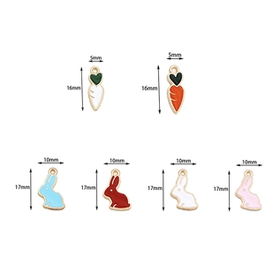 Cute carrot and bunny enamel alloy charms for DIY jewelry making with dimensions