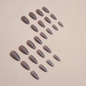 Aurora cat-eye long almond press-on nails in dusty purple, 24-piece full set