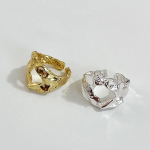Minimalist irregular lava texture 925 sterling silver open rings in gold and silver