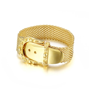 Golden stainless steel mesh belt buckle bracelet for men with industrial punk style design