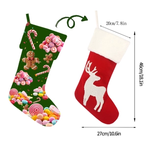 Knitted 18-inch Christmas stocking with reindeer patterns and size specifications