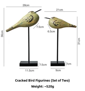 Detailed size chart for Nordic cracked bird ornaments in large and small versions